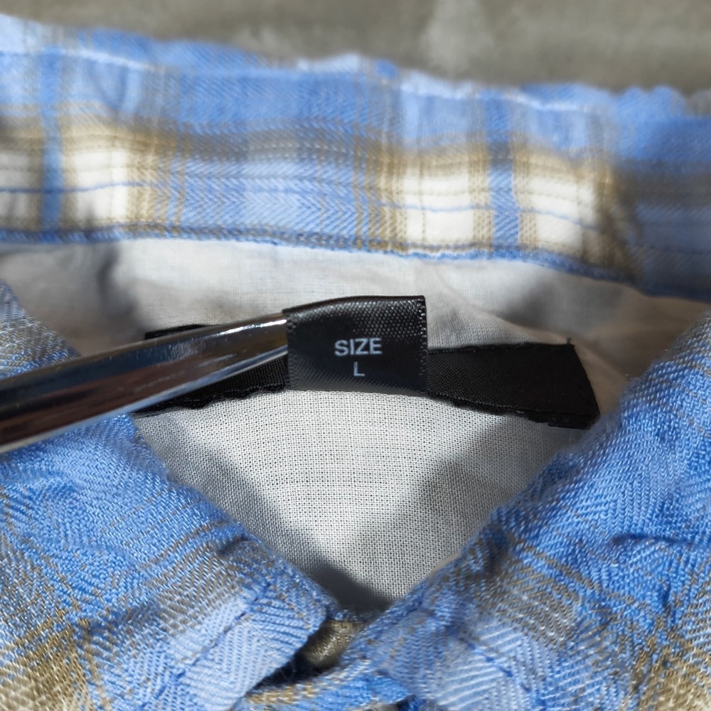 Diesel Shirt Mens Large Blue Plaid Seersucker Button Up Long Sleeve Lightweight - Picture 7 of 12